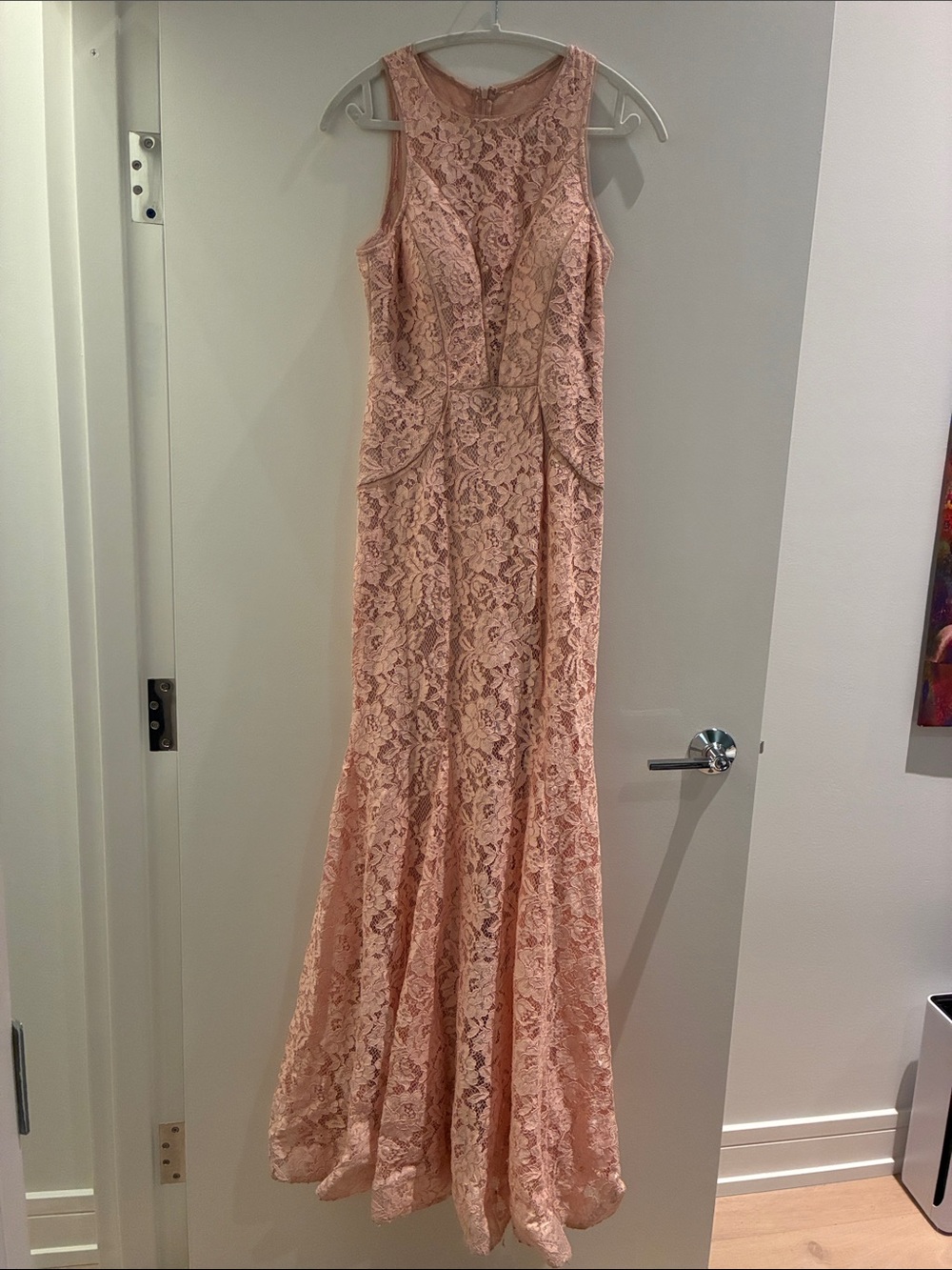 Elegant Lace Maxi Formal Dress in Blush Pink - Women